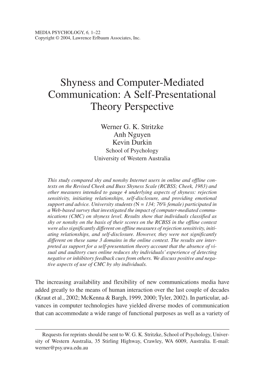 Pdf Shyness And Computer Mediated Communication A Self Presentational Theory Perspective