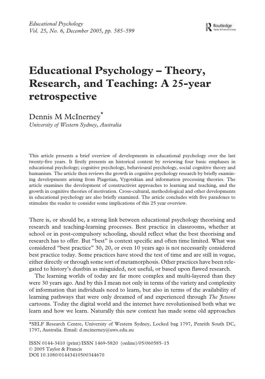 research about educational psychology