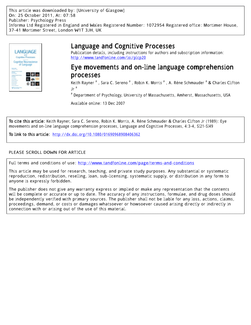 PDF) Eye Movements and On-line Language Comprehension Processes