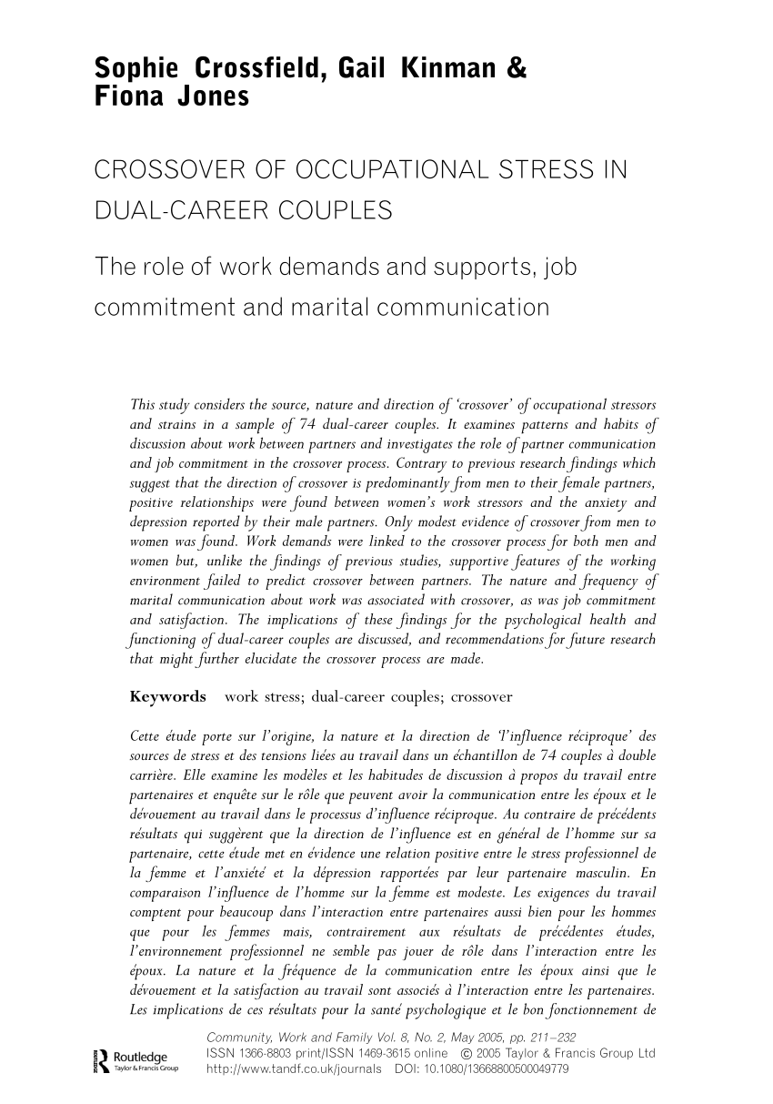 Pdf Crossover Of Occupational Stress In Dual Career Couples