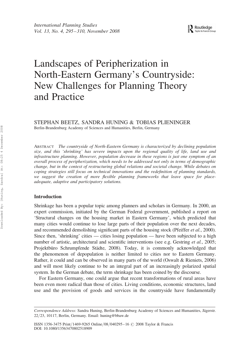 Pdf Landscapes Of Peripherization In North Eastern Germany S Countryside New Challenges For Planning Theory And Practice