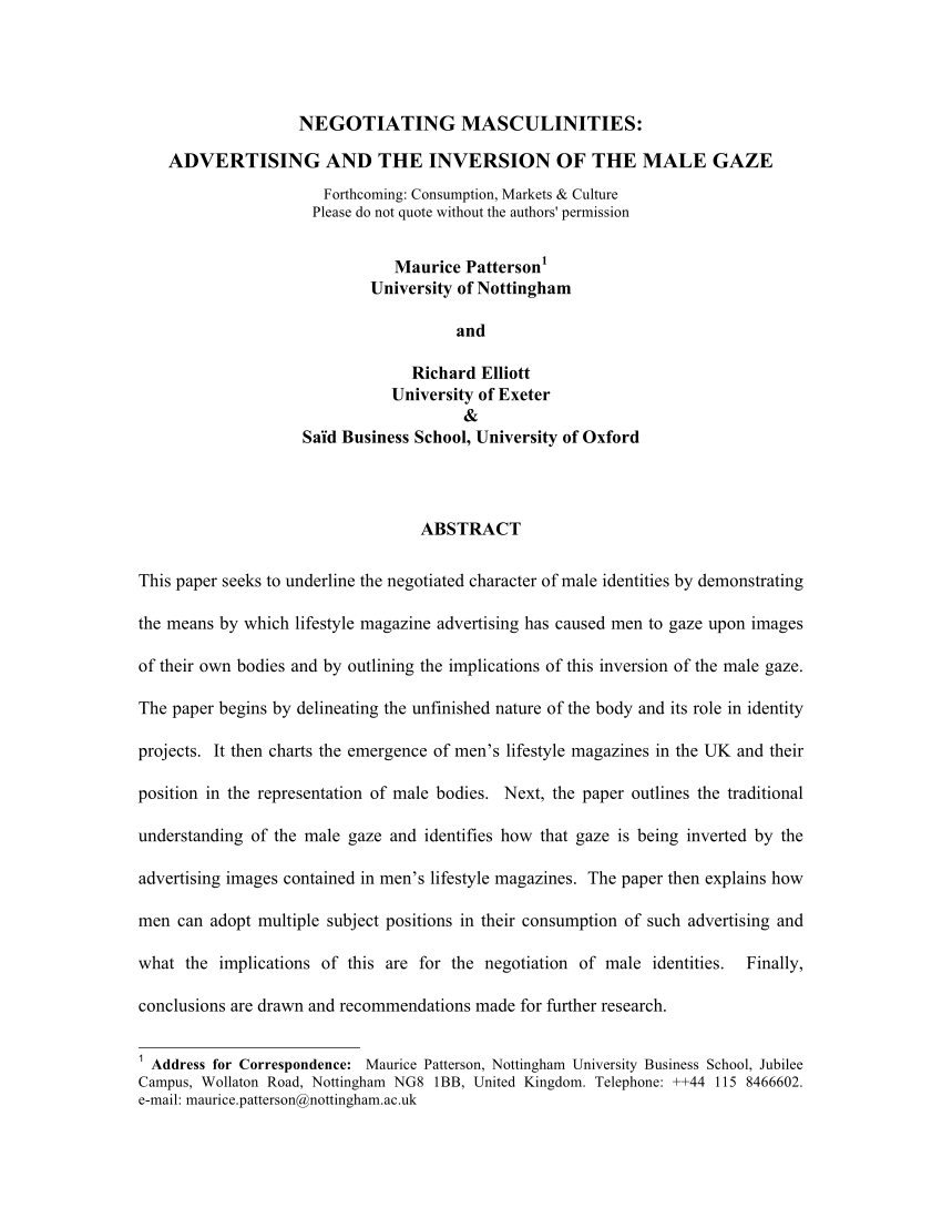 Pdf Negotiating Masculinities Advertising And The Inversion Of The Male Gaze