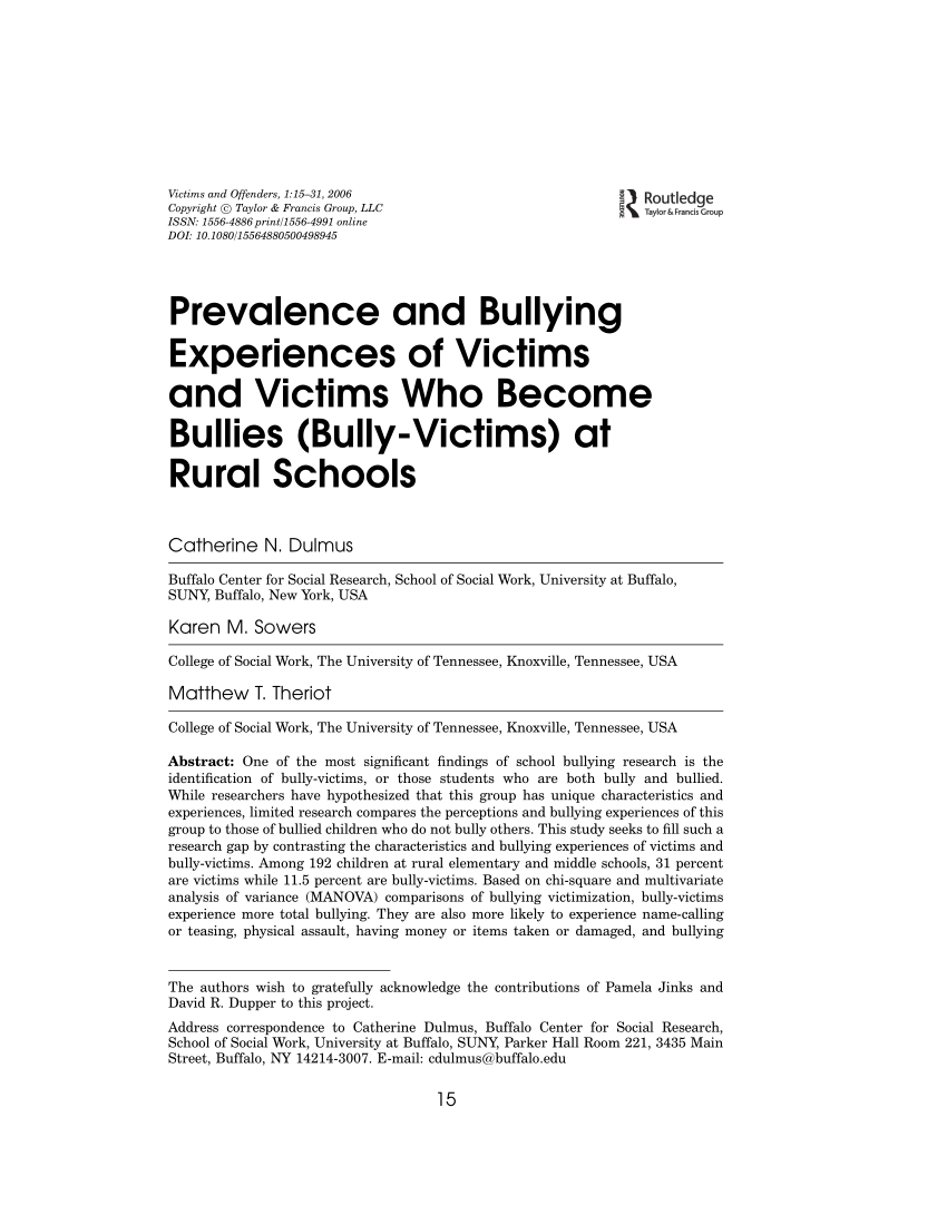 Analysis Of Bullies And Victims Revenge Revisited