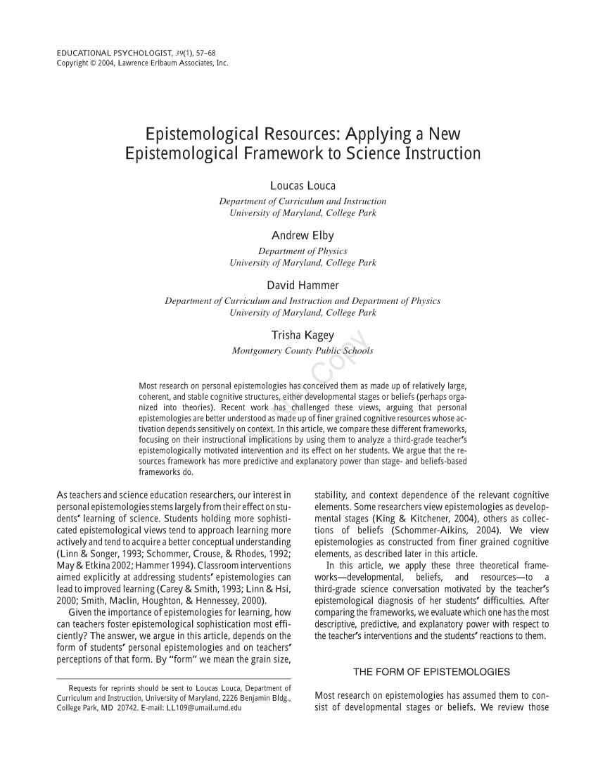 PDF) Epistemological Resources: Applying a New Epistemological ...