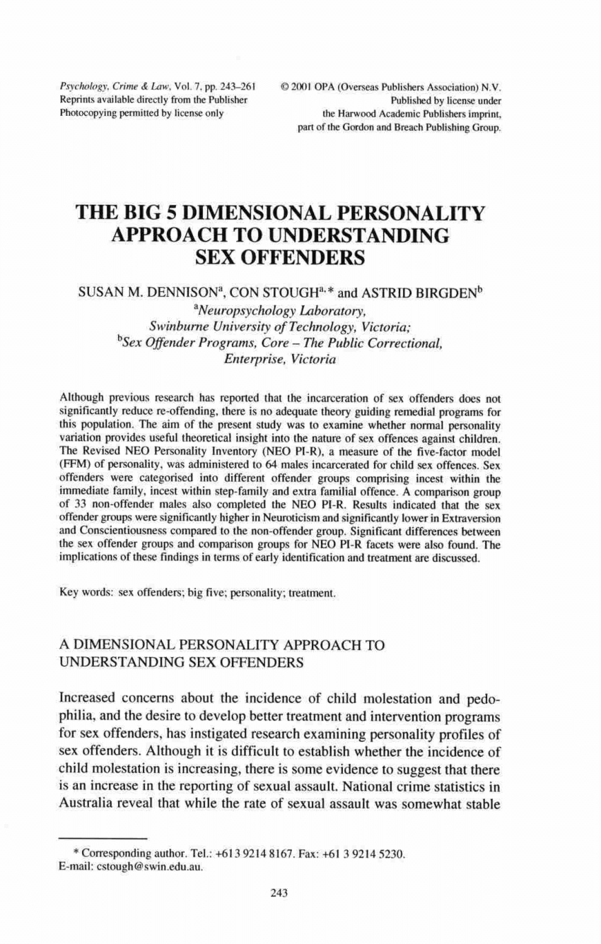 Pdf The Big 5 Dimensional Personality Approach To Understanding Sex Offenders 7375