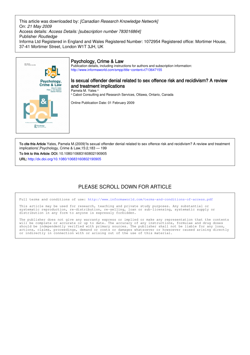 Pdf Is Sexual Offender Denial Related To Sex Offence Risk And Recidivism A Review And 0448