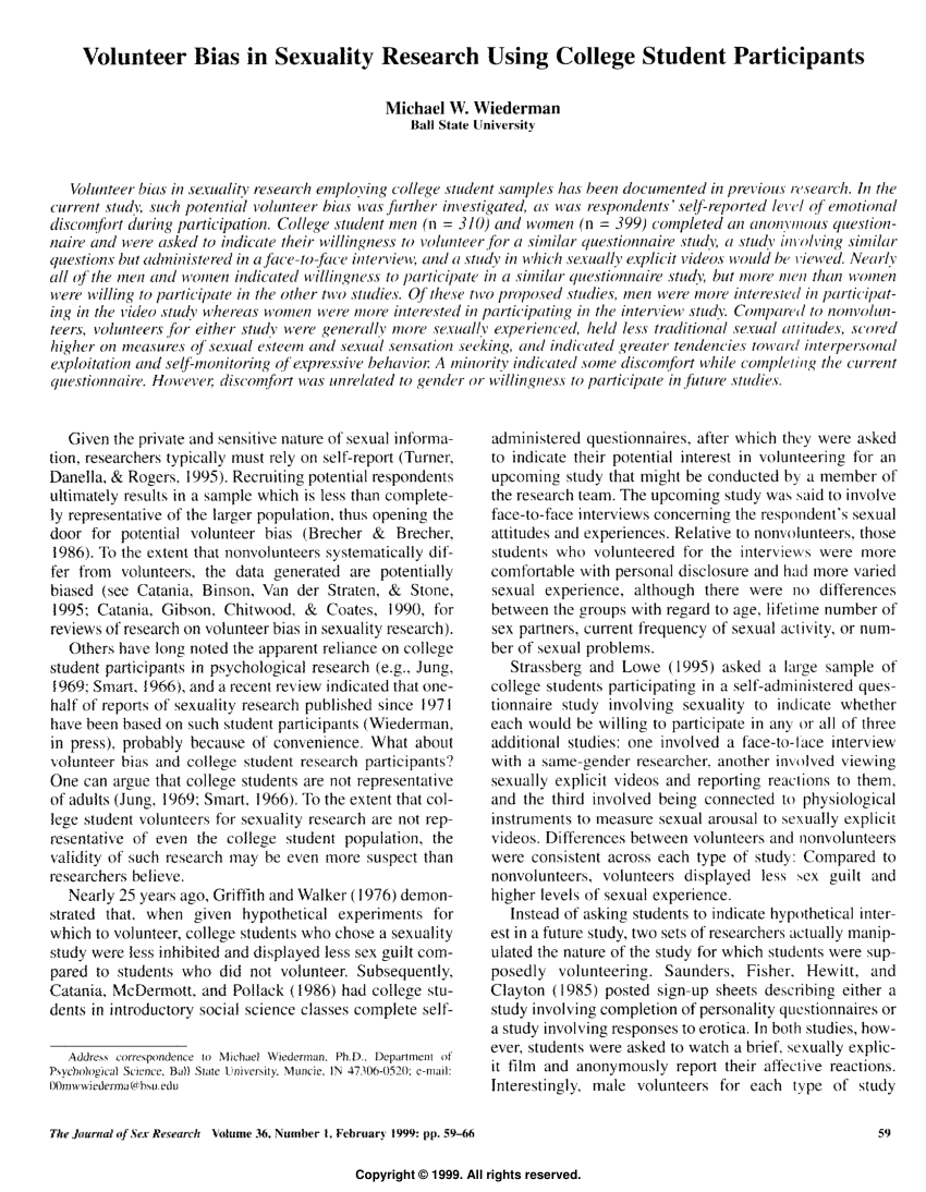 PDF) Volunteer Bias in Sexuality Research Using College Student Participants