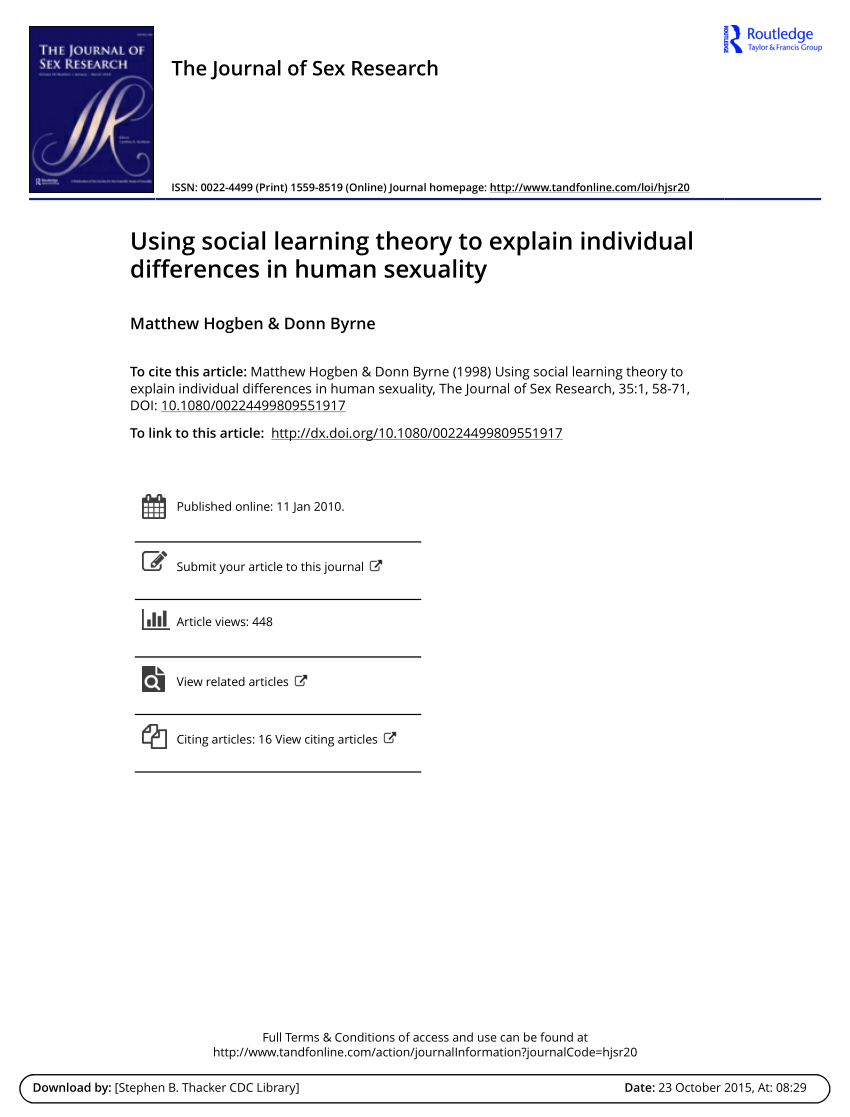 Pdf Using Social Learning Theory To Explain Individual Differences In Human Sexuality 