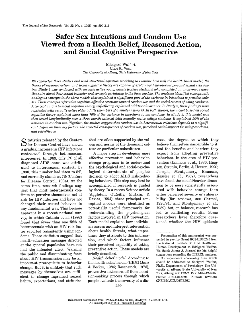 Pdf Safer Sex Intentions And Condom Use Viewed From A Health Belief Reasoned Action And 