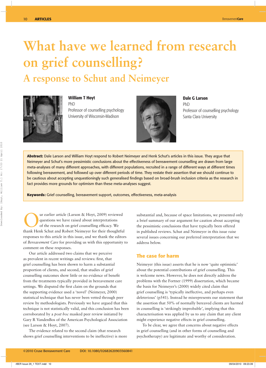 case study on grief counselling
