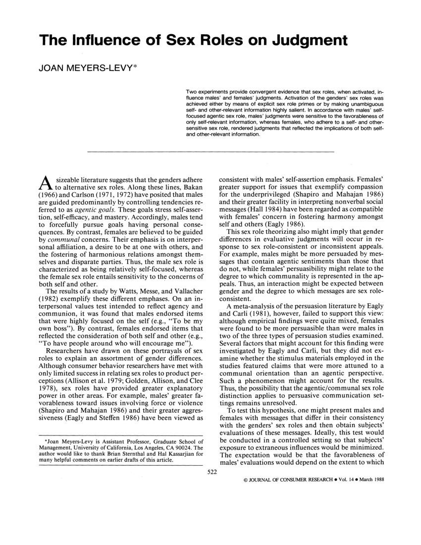 Pdf The Influence Of Sex Roles On Judgment 0870