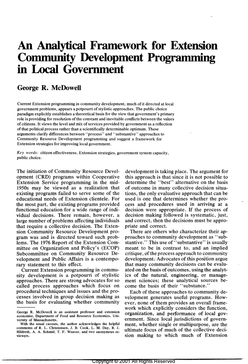 Pdf An Analytical Framework For Extension Community Development Programming In Local Government