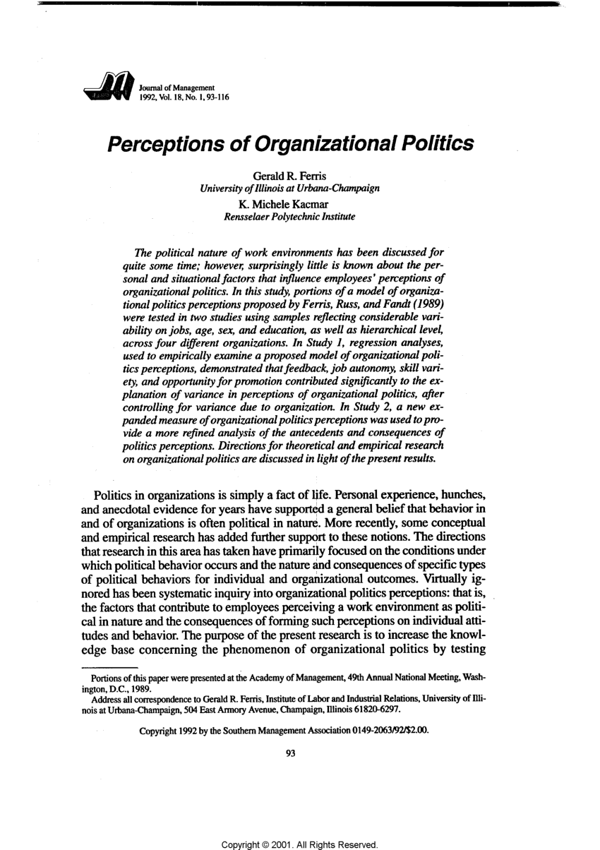 organizational politics research paper