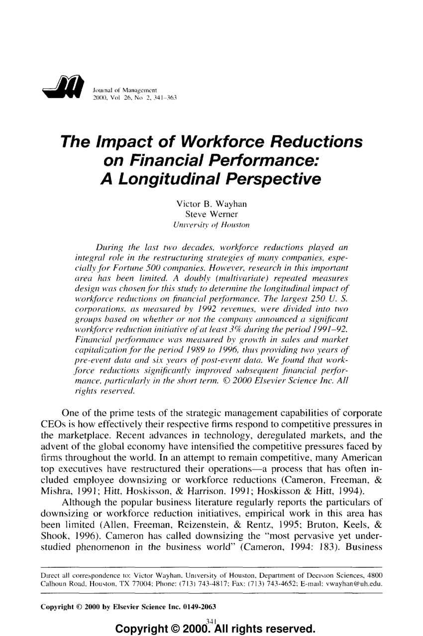 Pdf The Impact Of Workforce Reductions On Financial Performance A Longitudinal Perspective