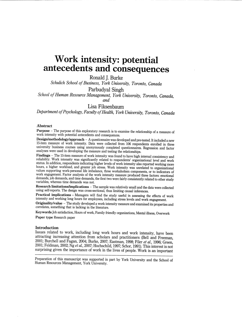 Pdf Work Intensity Potential Antecedents And Consequences