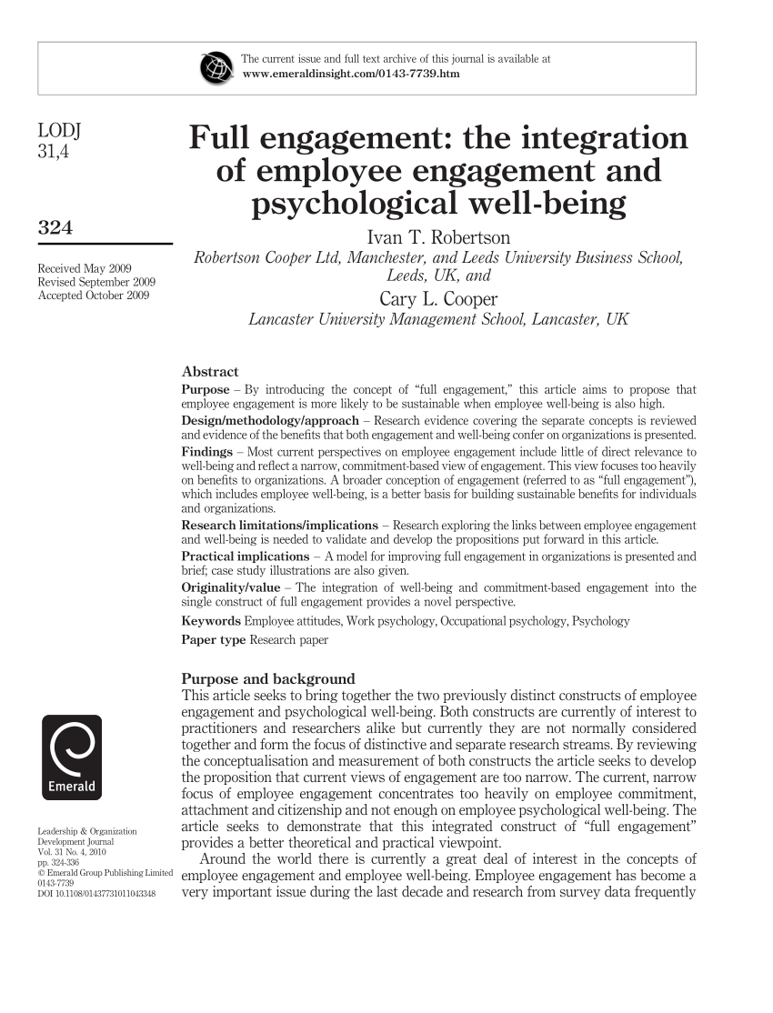 research articles on employee engagement