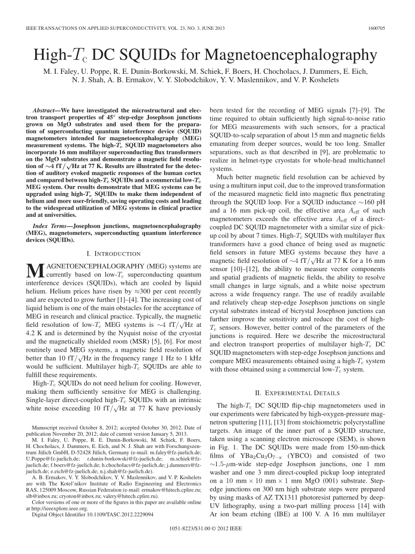 (PDF) High-Tc DC SQUIDs for magnetoencephalography