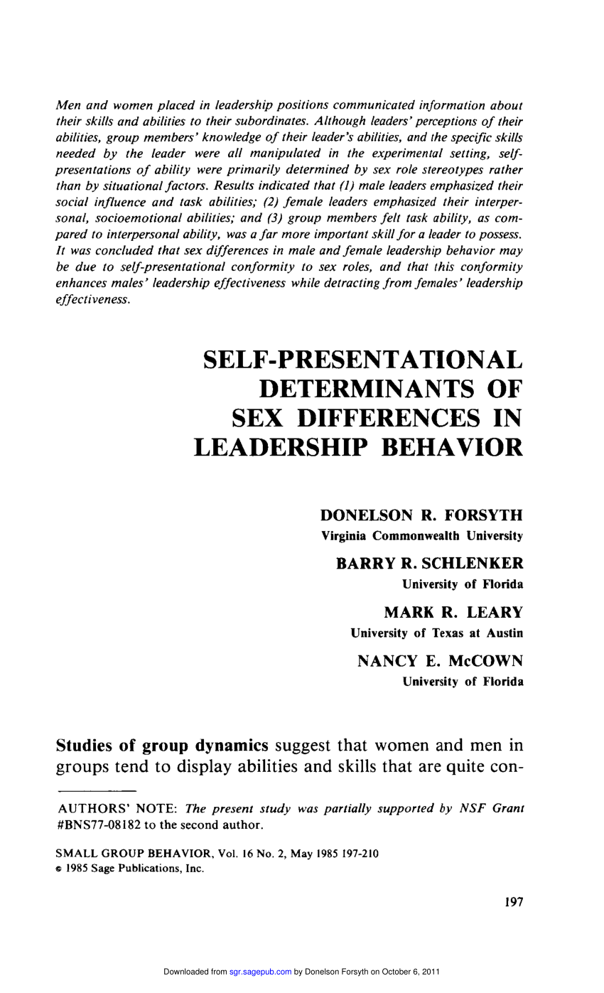 Pdf Self Presentational Determinants Of Sex Differences In Leadership Behavior 0669