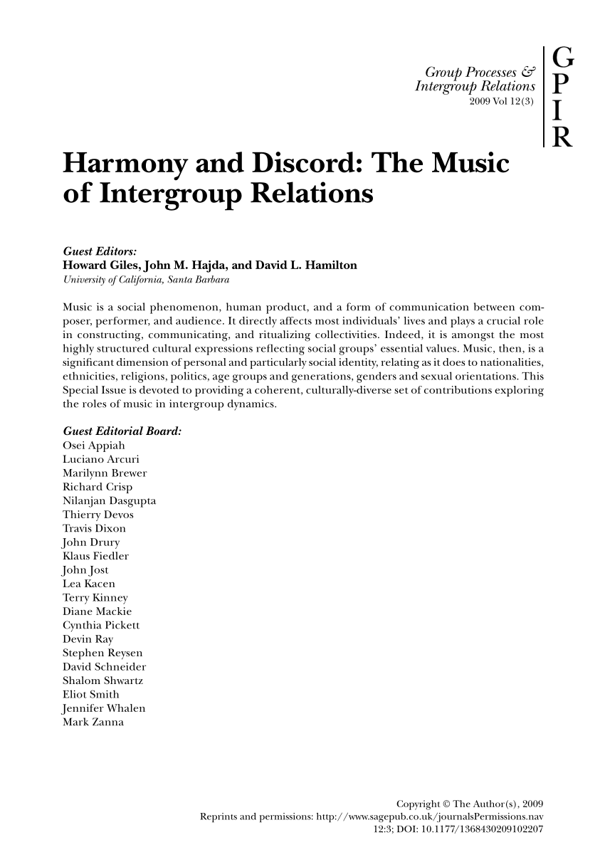 Pdf Harmony And Discord The Music Of Intergroup Relations
