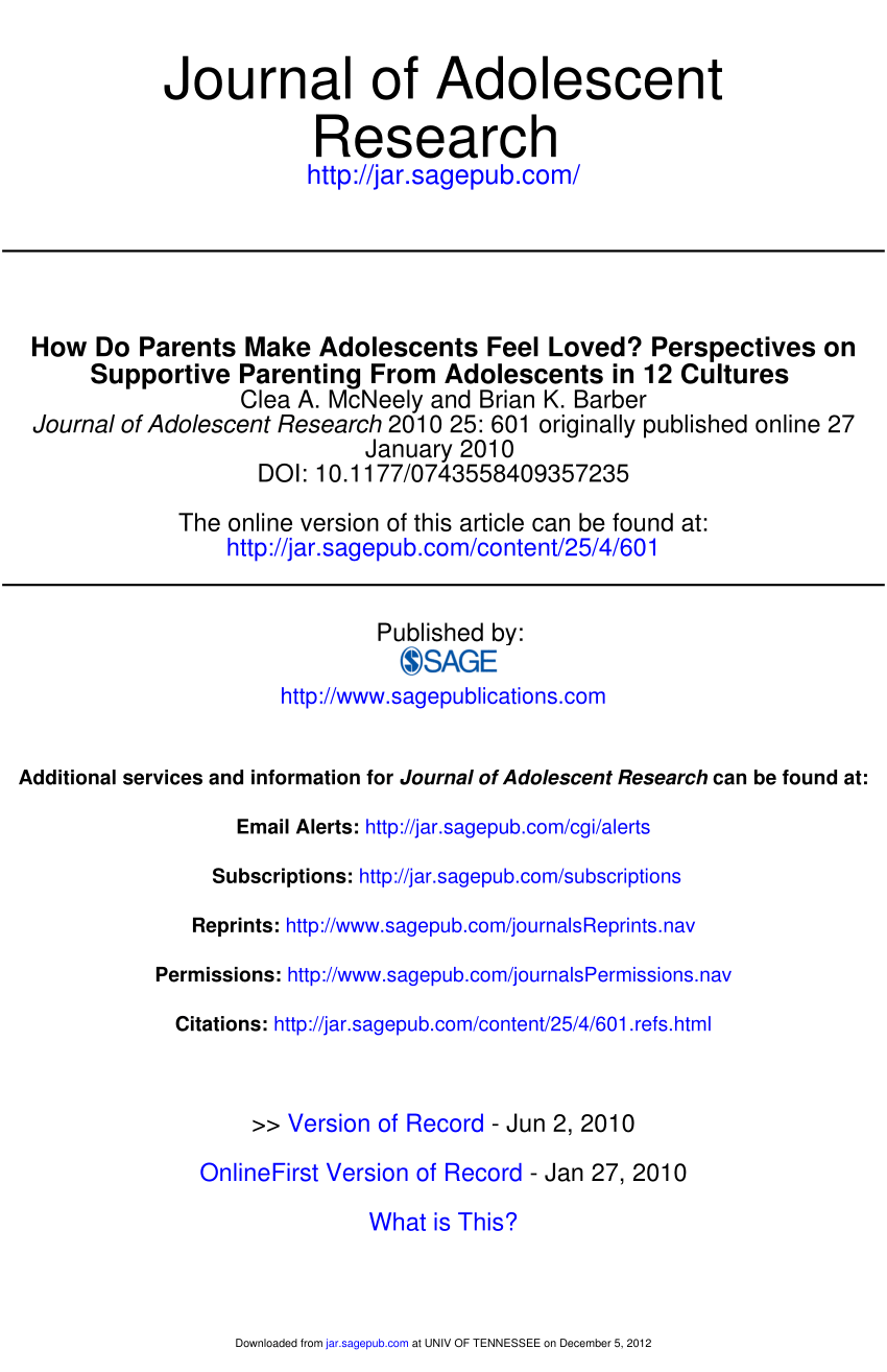 Pdf How Do Parents Make Adolescents Feel Loved Perspectives On Supportive Parenting From Adolescents In 12 Cultures