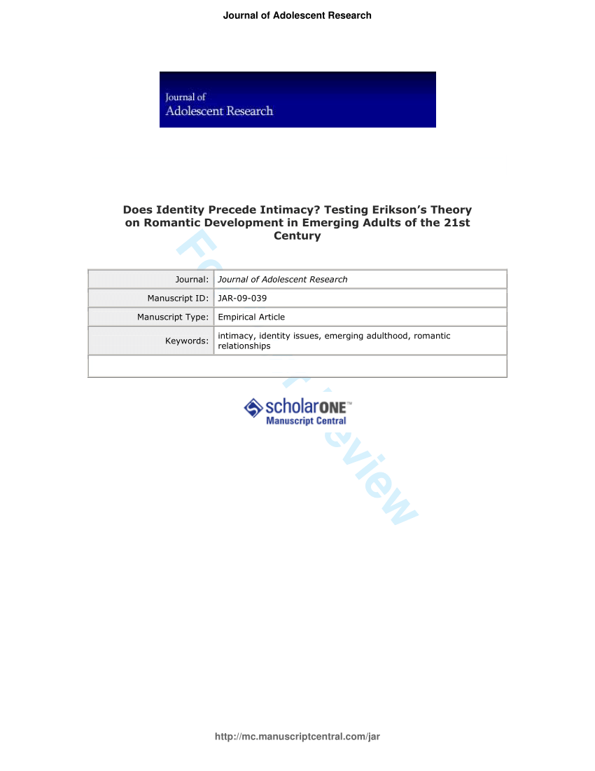 Pdf Psychosocial Intimacy And Identityfrom Early Adolescence To Emerging Adulthood