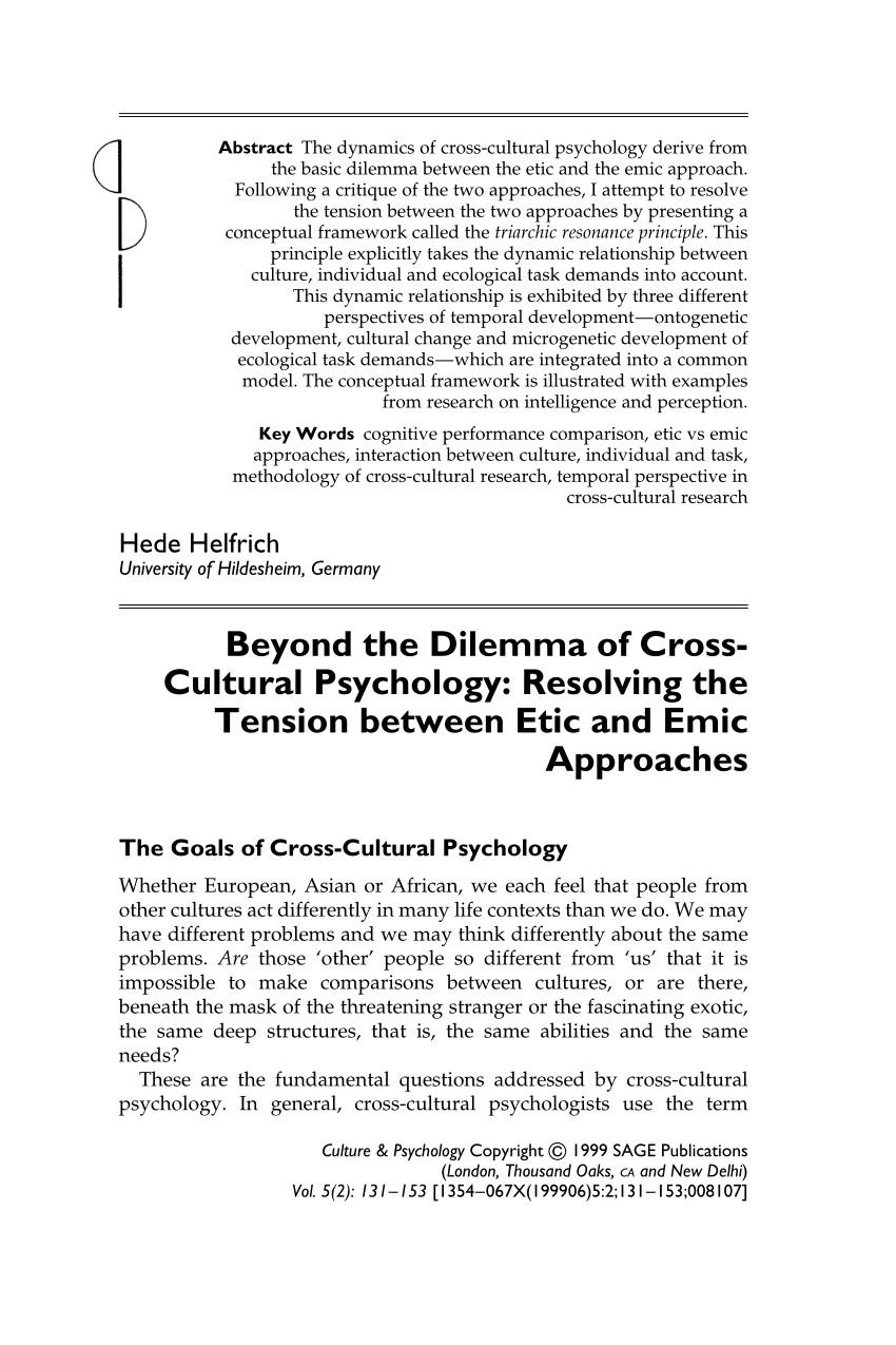 PDF) Beyond the Dilemma of Cross-Cultural Psychology: Resolving ...