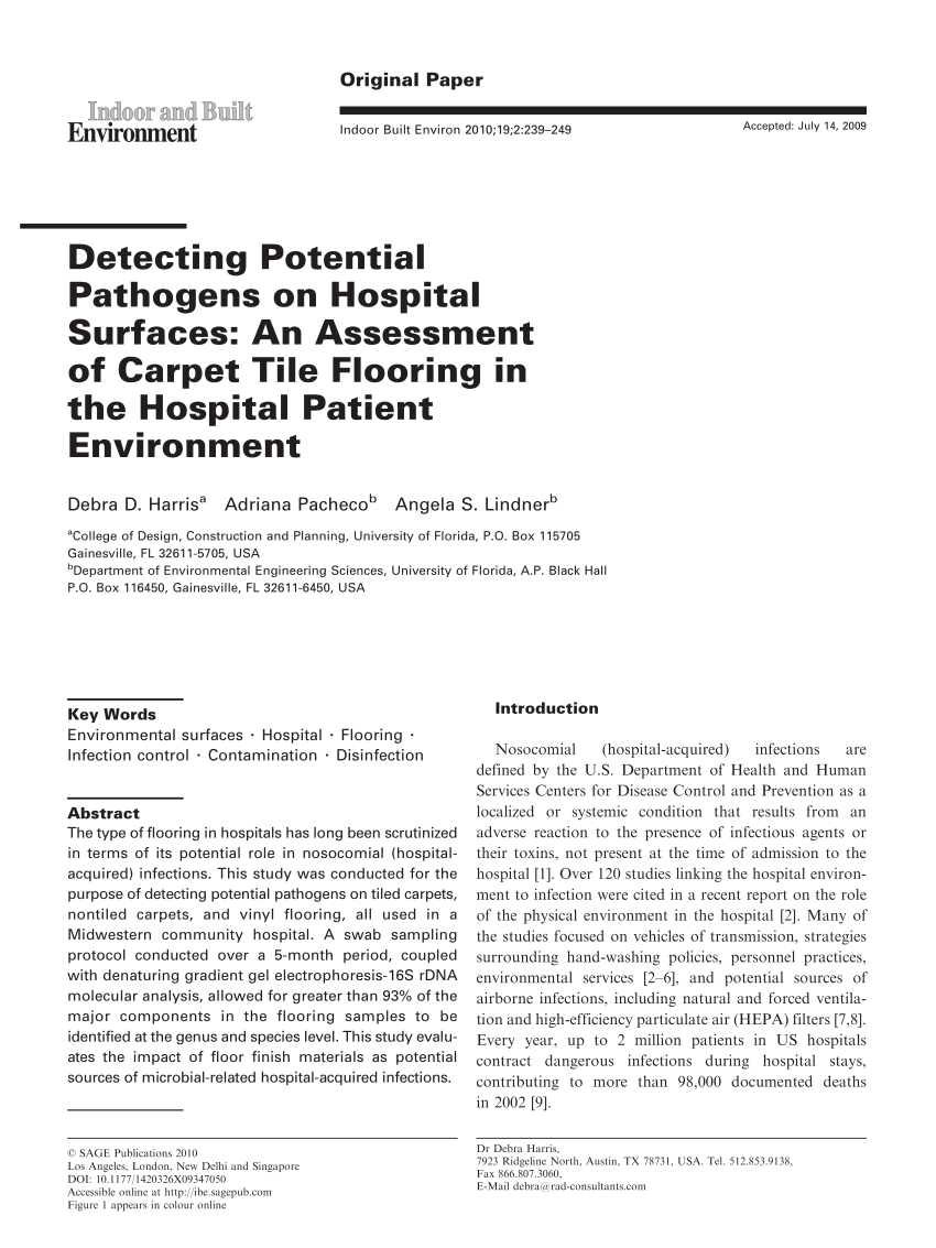 Pdf Detecting Potential Pathogens On Hospital Surfaces An