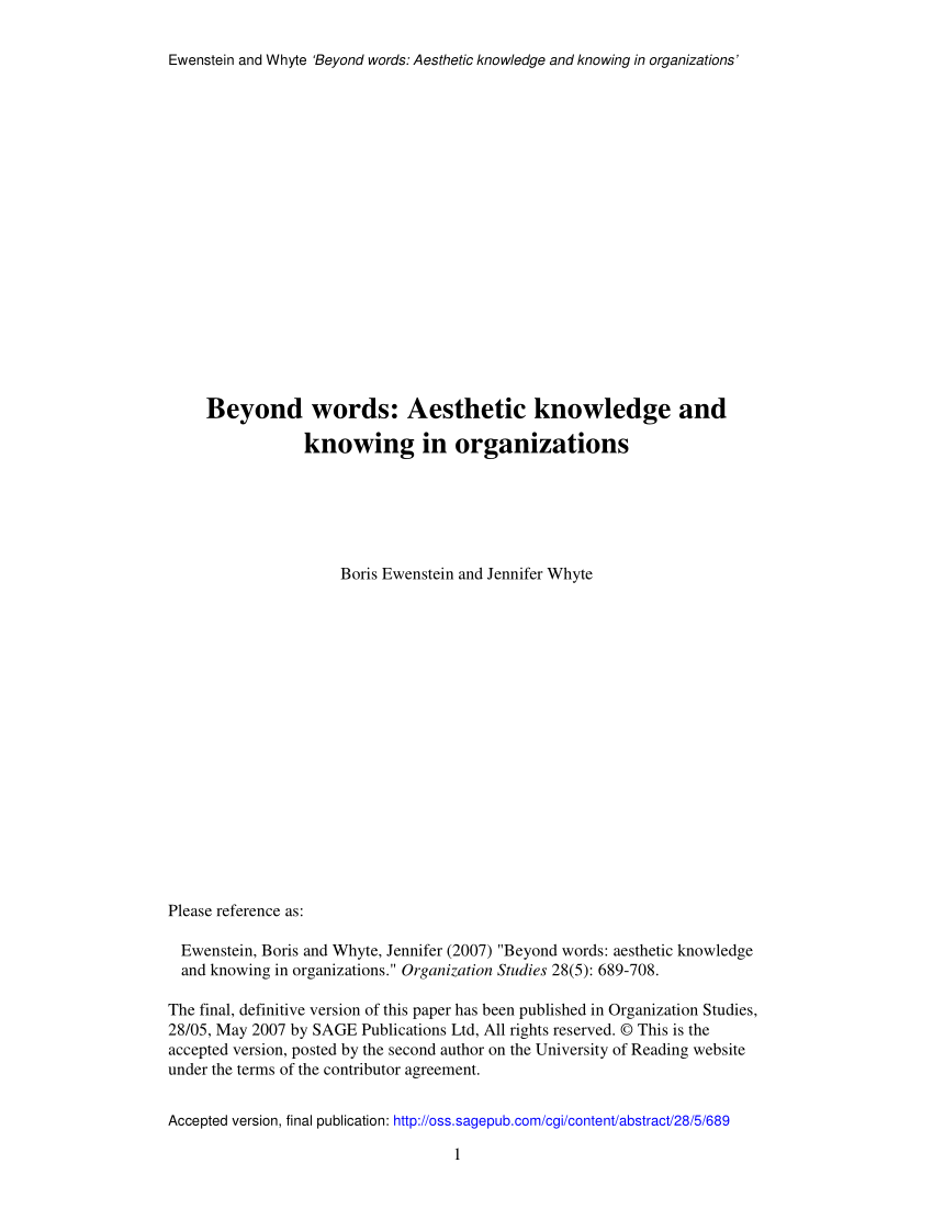 Pdf Beyond Words Aesthetic Knowledge And Knowing In Organizations