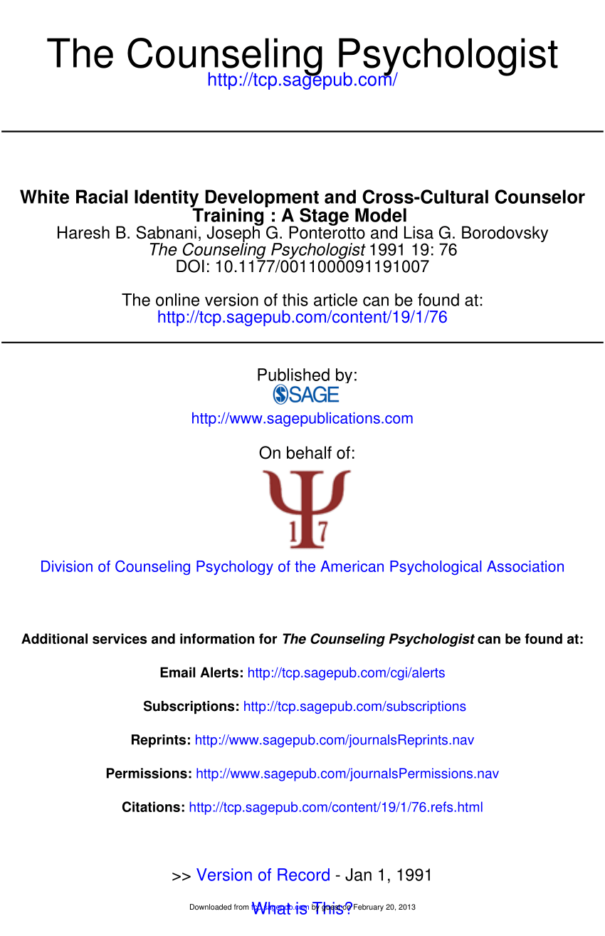 Pdf White Racial Identity Development And Cross Cultural Counselor Training A Stage Model