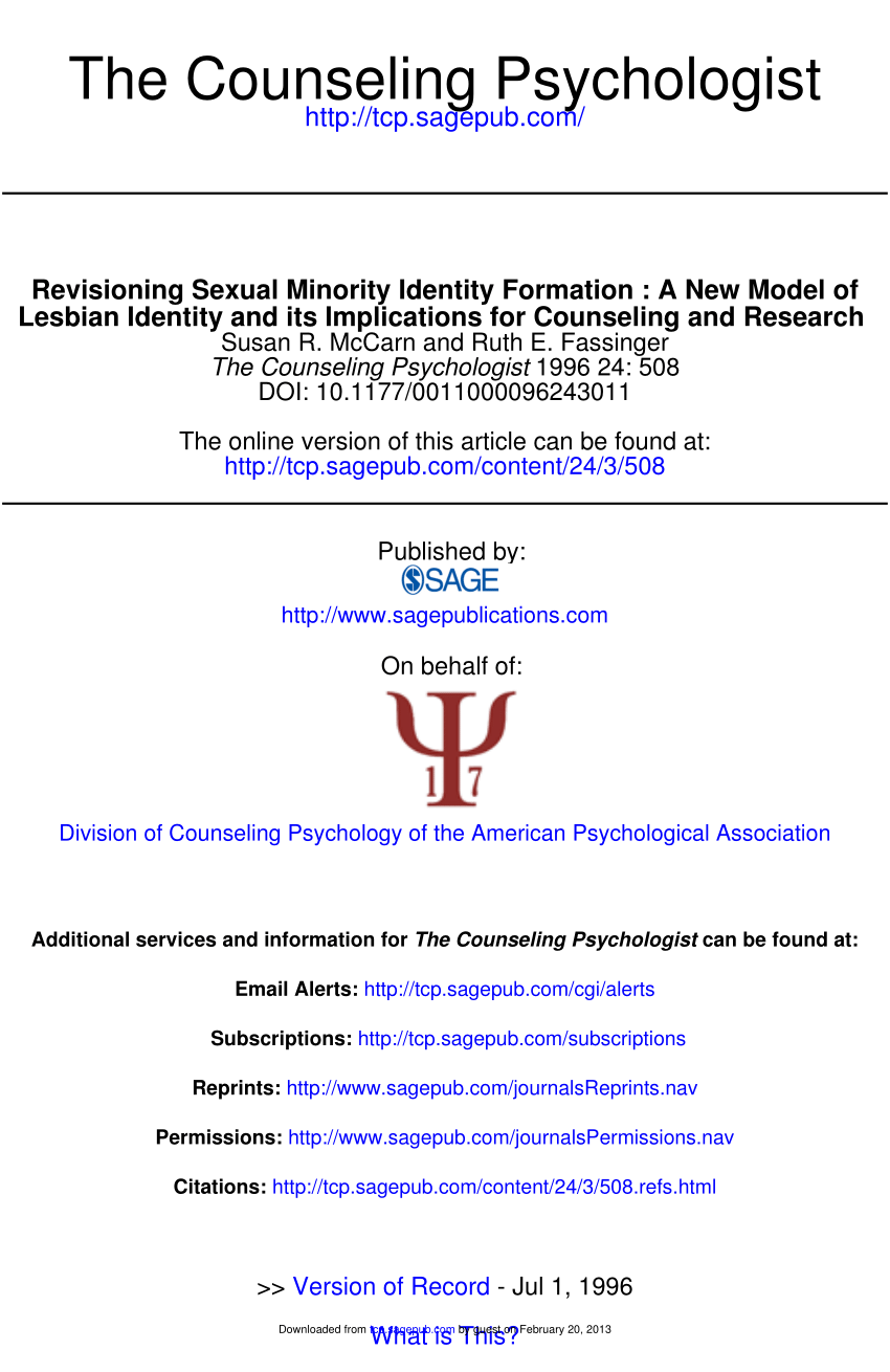 Pdf Revisioning Sexual Minority Identity Formation A