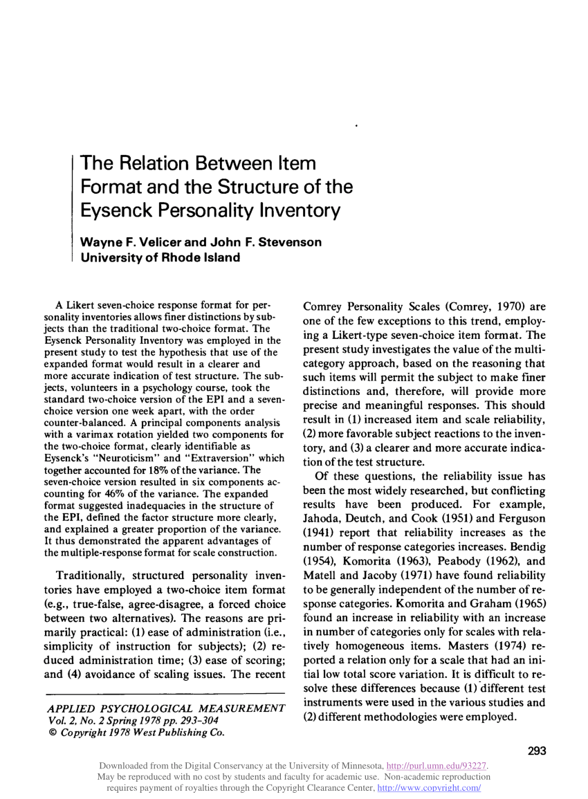 Pdf The Relation Between Item Format And The Structure Of The Eysenck Personality Inventory 1128