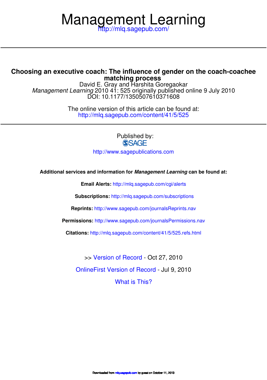 Pdf Choosing An Executive Coach The Influence Of Gender On The Coach Coachee Matching Process