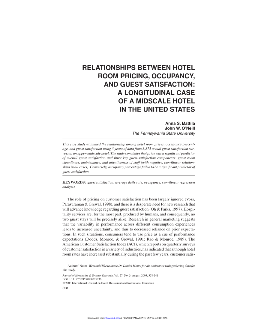 Pdf Relationships Between Hotel Room Pricing Occupancy