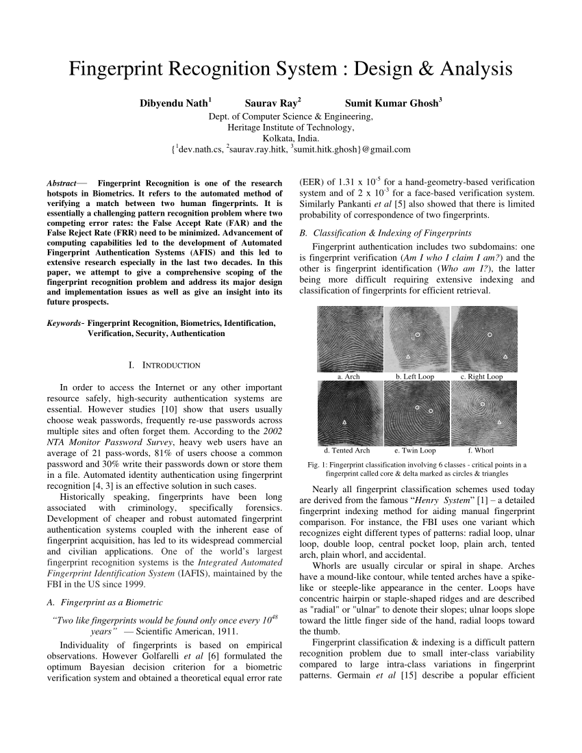 research paper on fingerprint recognition system