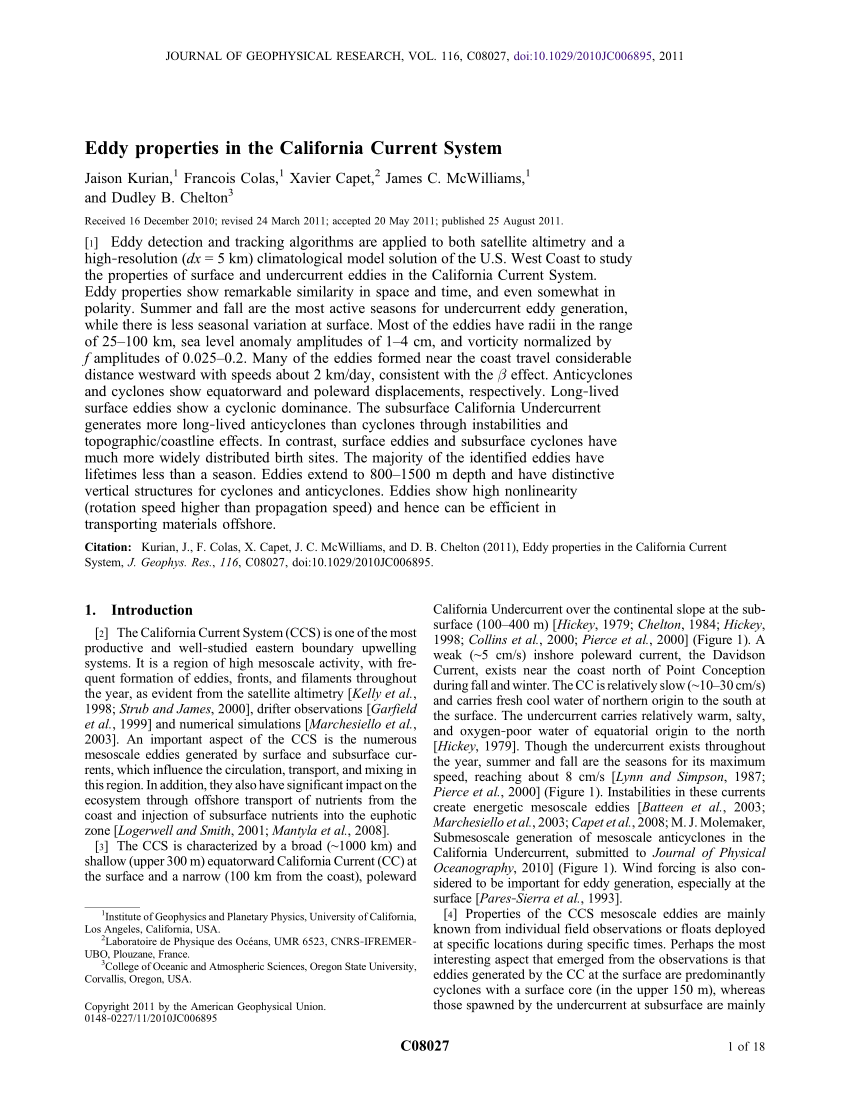 PDF Eddy properties in the California Current System