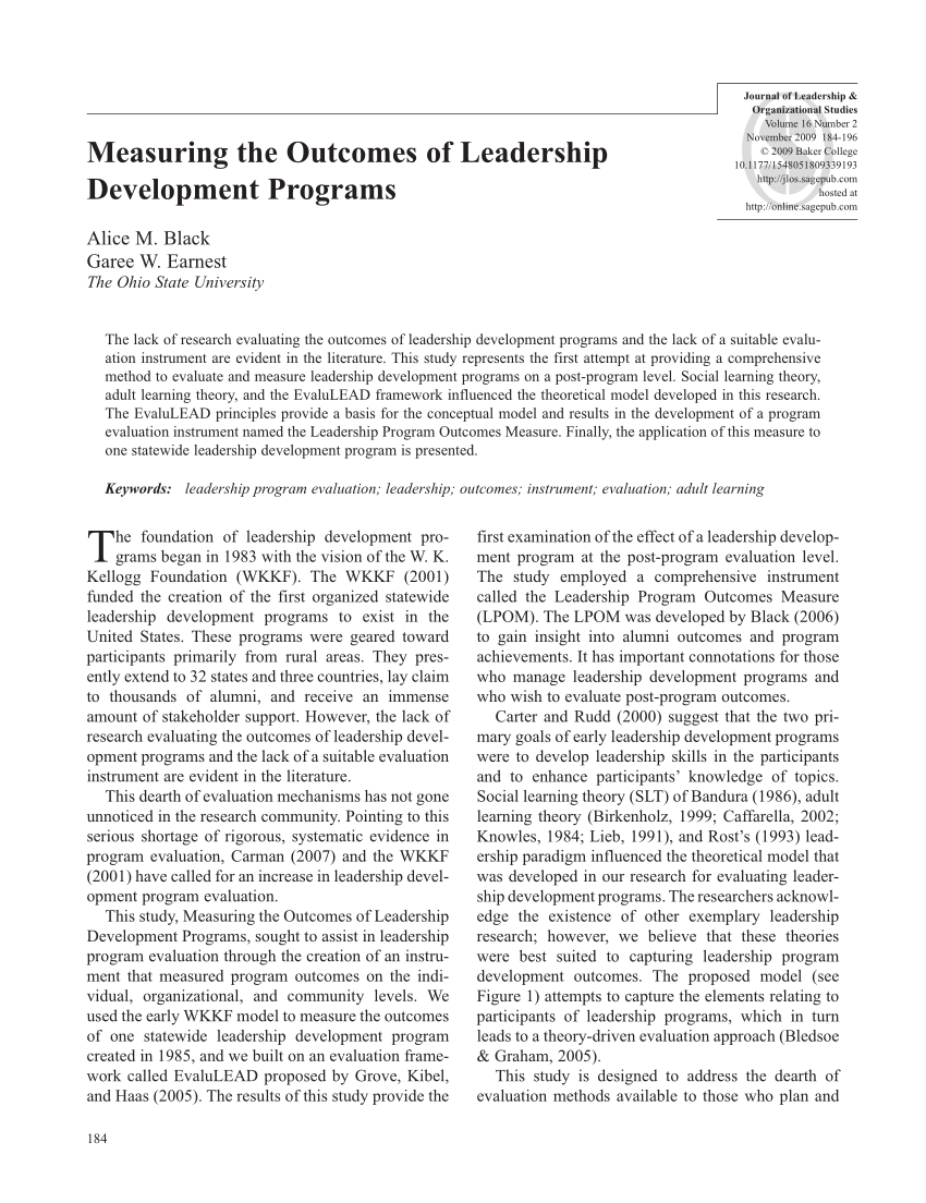 Pdf Measuring The Outcomes Of Leadership Development Programs