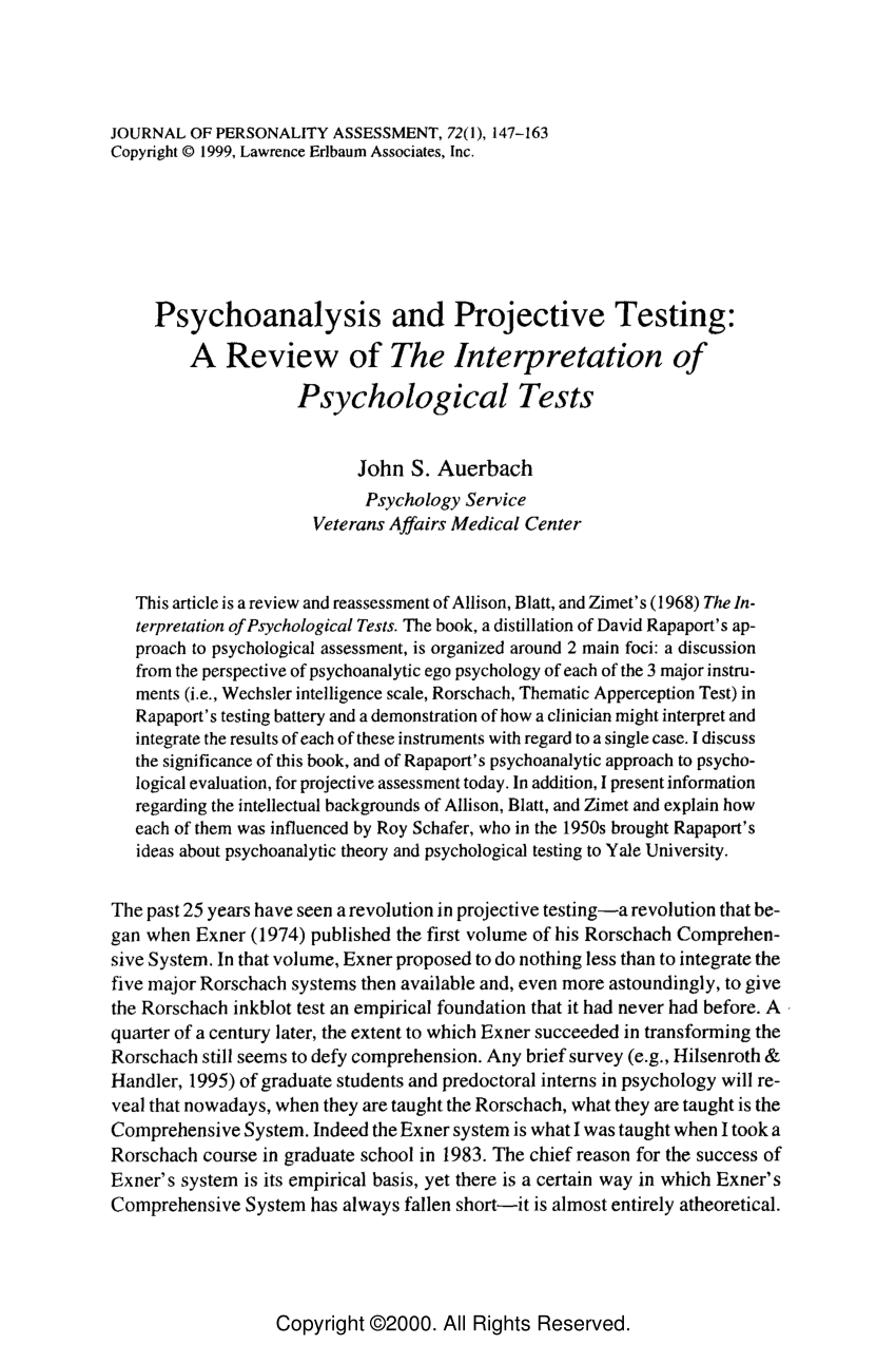 psychoanalytic personality assessment