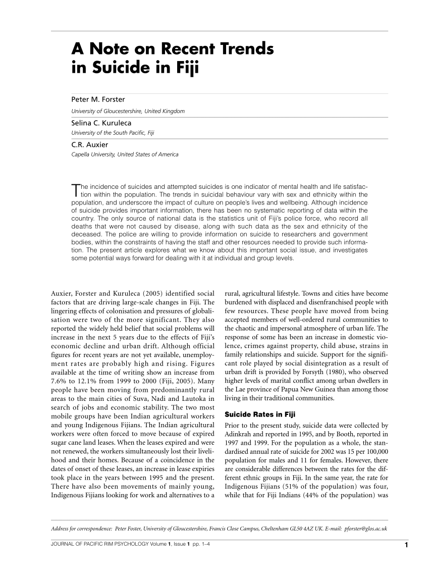 Pdf A Note On Recent Trends In Suicide In Fiji