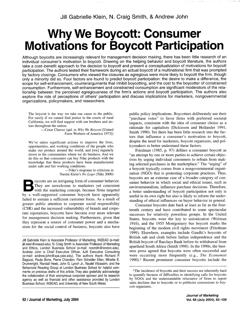 consumer boycott essay