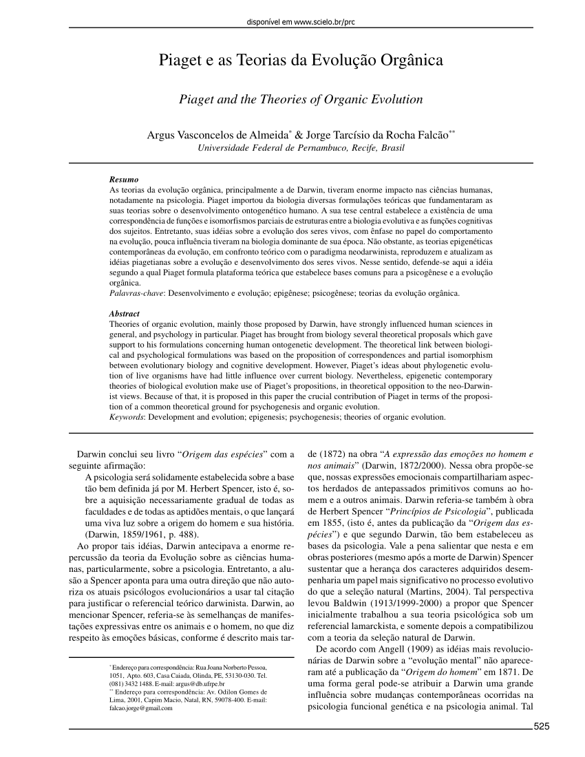 PDF Piaget e as teorias da evolu o org nica