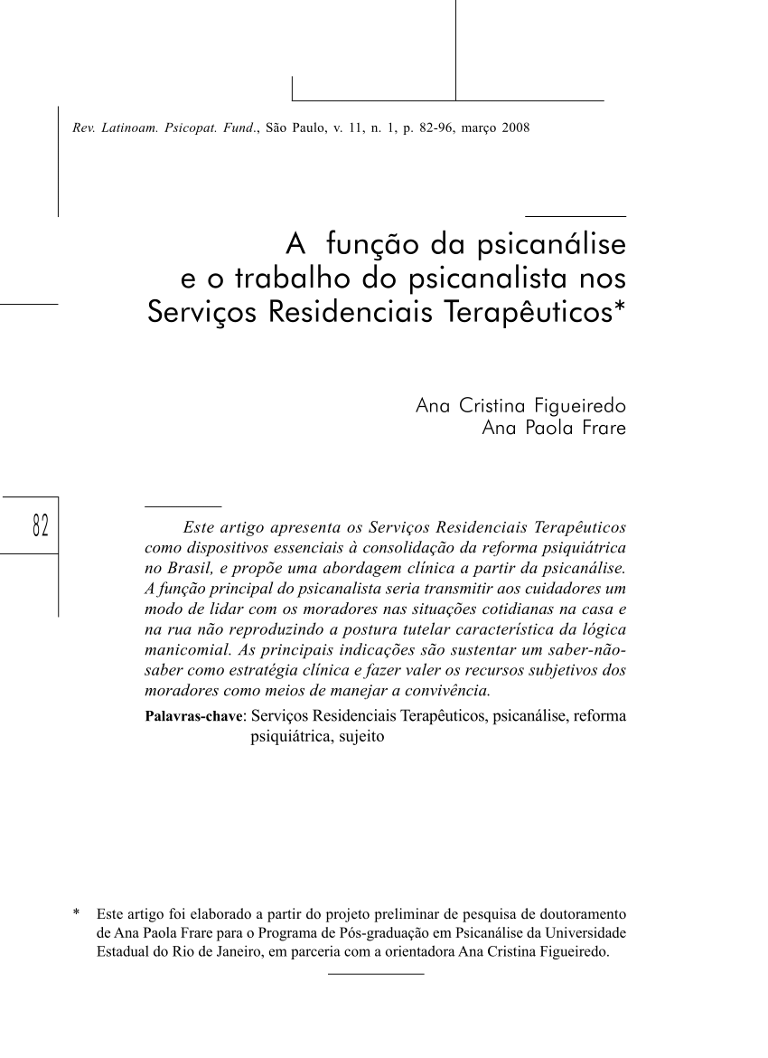 (PDF) A função da psicanálise e o trabalho do psicanalista nos serviços