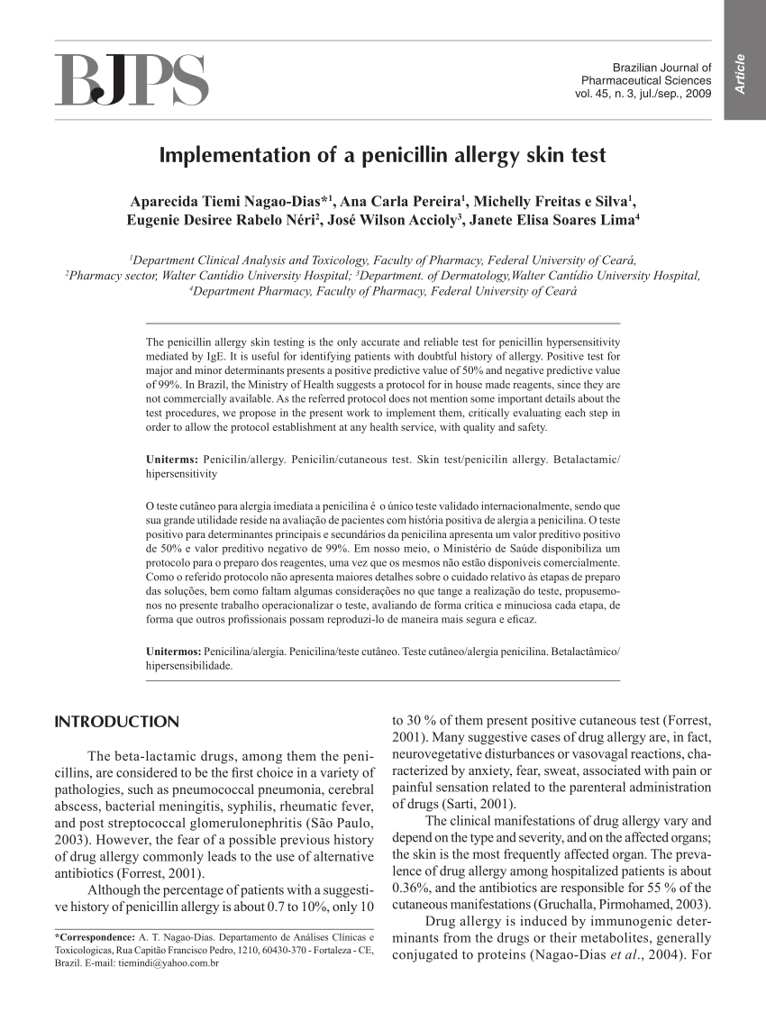 Pdf Implementation Of A Penicillin Allergy Skin Test