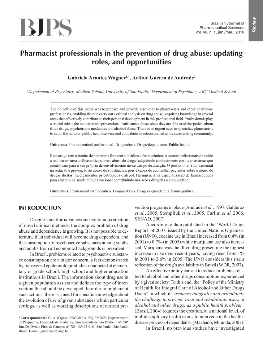 Pdf Pharmacist Professionals In The Prevention Of Drug Abuse Updating Roles And Opportunities