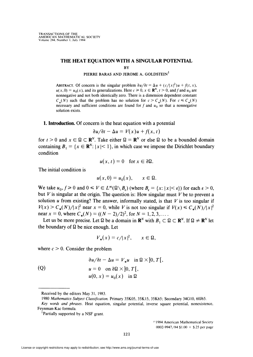 Pdf The Heat Equation With A Singular Potential