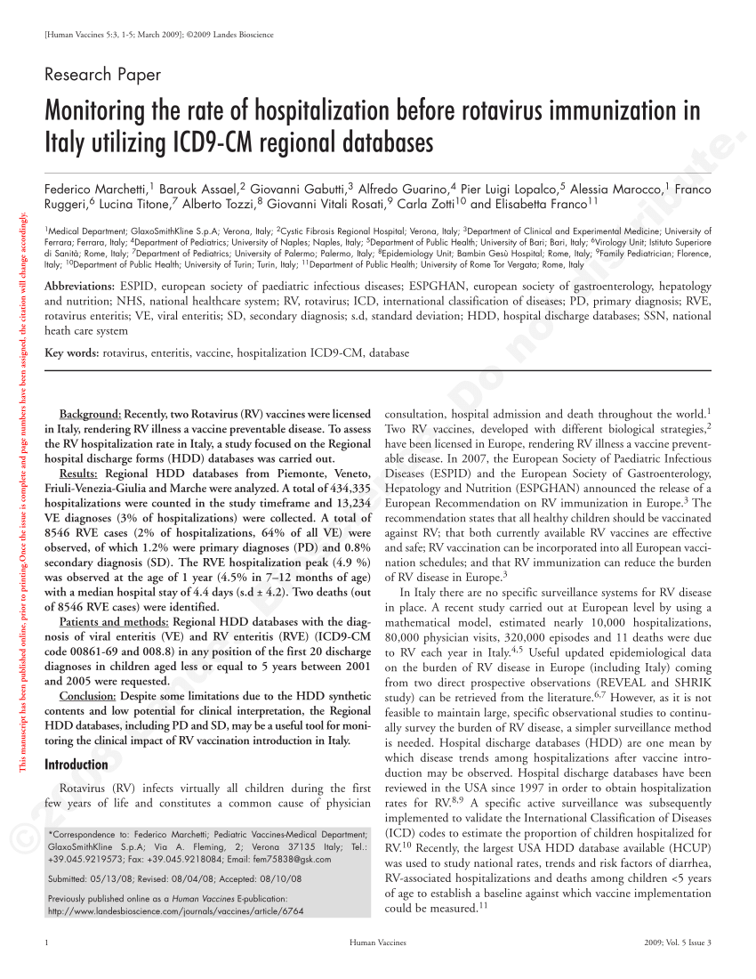 (PDF) Monitoring the rate of hospitalization before rotavirus