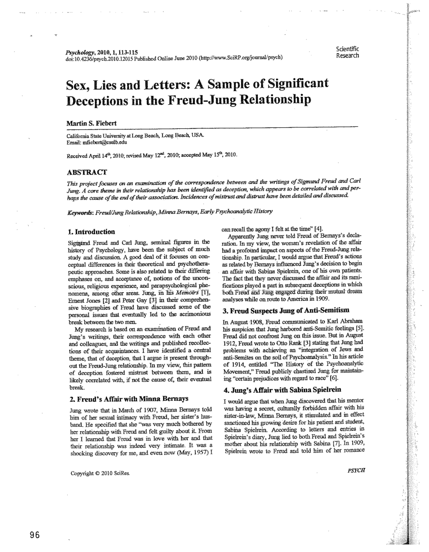 Pdf Sex Lies And Letters A Sample Of Significant Deceptions In The Freud Jung Relationship 6688