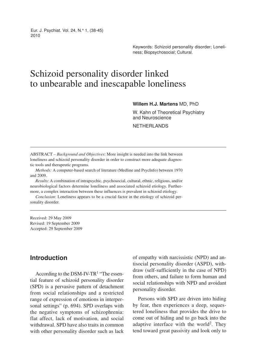 schizoid personality disorder case study pdf