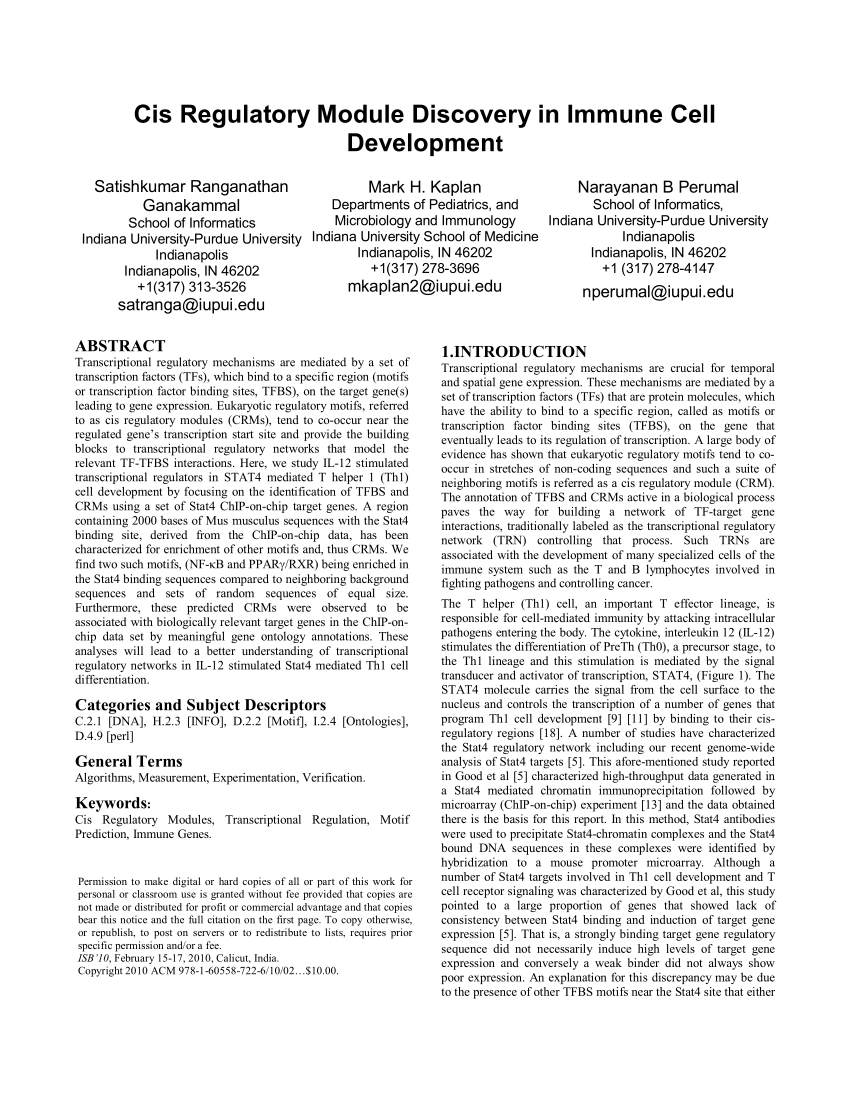 (PDF) Cis regulatory module discovery in immune cell development