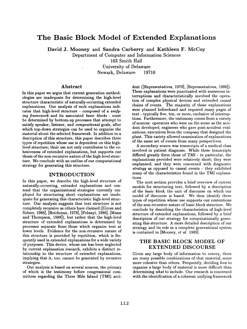 (PDF) The Basic Block Model of Extended Explanations