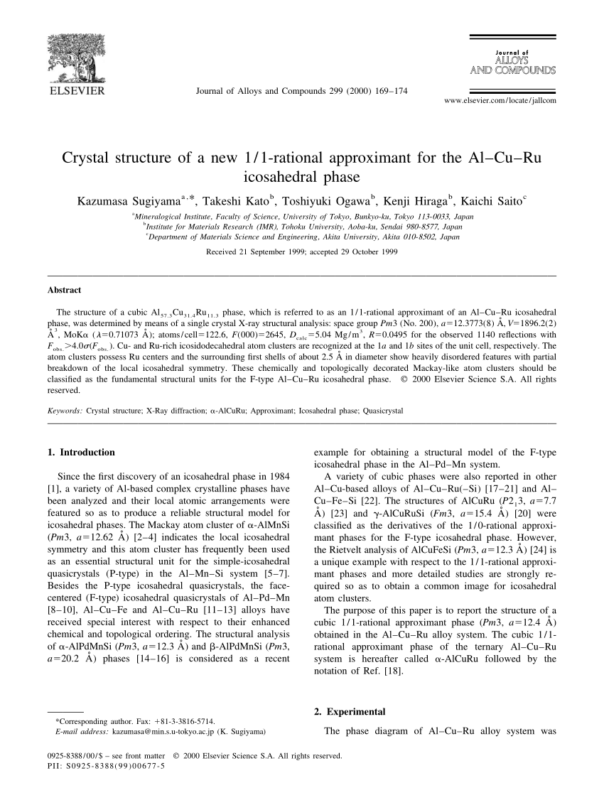 Pdf Crystal Structure Of A New 1 1 Rational Approximant For The Al Cu Ru Icosahedral Phase
